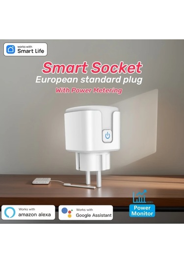 Honeybeeshop Smart Ev Wifi Akıllı Priz 16a Güç Ölçer Tuya Wifi Soket Ses Kontrolü Alexa Google Uyumlu
