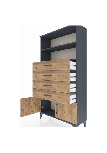 Arges Dolap 2 Raflı 4 Çekmeceli 2 Kapaklı 88x30x163 Antrasit-çam Antrasit