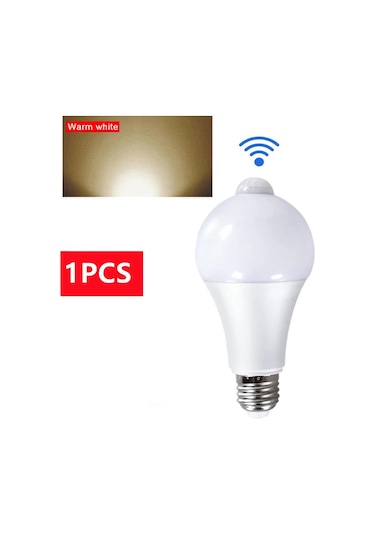 E27 Led Hareket Sensörü Ampulü 15w Dış Aydınlatma Gövde Sensörü Beyaz