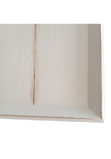 El Boyaması Eskitme Beyaz Kare Ahşap Sunum Tepsisi Ahşap - Beyaz