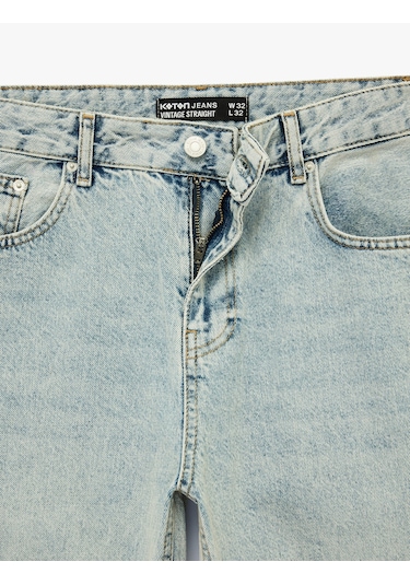 Koton Normal Bel Pamuklu Vintage Straight Jean Pantolon Açık İndigo 6sam40046nd