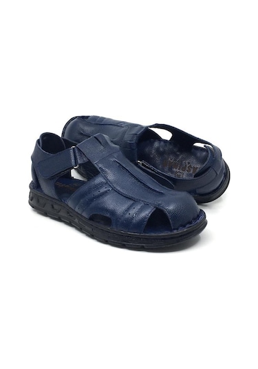 Taşpınar 302 %100 Hakiki Deri Ortopedik Erkek Yazlık Rahat Terlik Sandalet 40-45 Lacivert