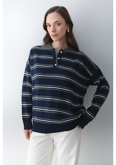 Lacivert - Antrasit Polo Yaka Kazak - 241248 Lacivert - Antrasit