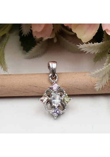 Dört Tırnaklı Dikdörtgen Renkli Taşlı Set Rose Gold - Gümüş