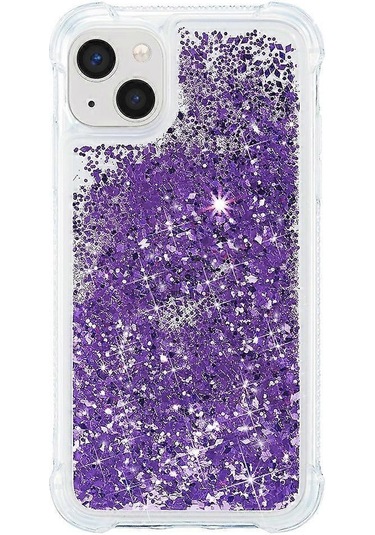 İphone Uyumlu 15 Quicksand Glitter Pullar Telefon Kılıfı Tpu Düşmeye Dayanıklı Arka Kapak - Mor