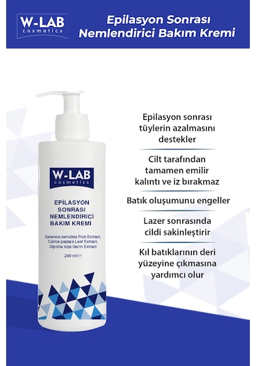 W-Lab Cosmetics Epilasyon Sonrası Nemlendirici Bakım Kremi 200 ML