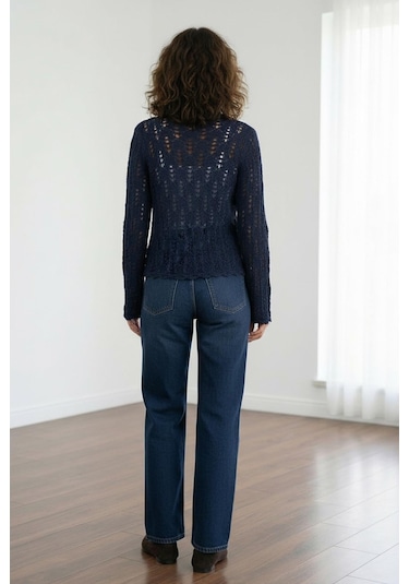 Sherin İndigo Ajurlu Triko Hırka Indigo