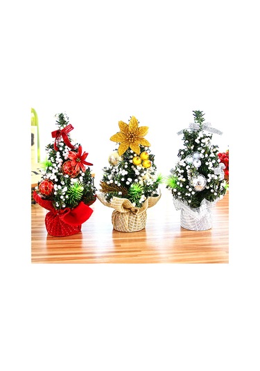 Kosona 20cm Minik Noel Ağacı - Masaüstü Dekorasyonu, Altın Ve Beyaz Tanecikli, Ev Dekoru, Noel Unsurları