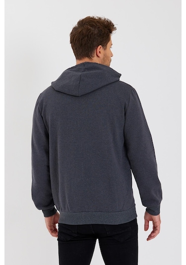 Comeor Kanguru Cepli Kapüşonlu Fermuarlı İçi Pamuklu Erkek Sweatshirt Antrasit 001 Antrasit