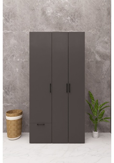 Mdf Çamaşır Makinesi Ve Kurutma Makinesi Dolabı Ütü Masalı Kapaklı Antrasit