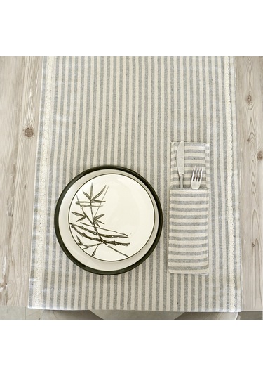 Vivamaison Runner Masa Örtüsü Gri Keten Düz 152 x 42 CM