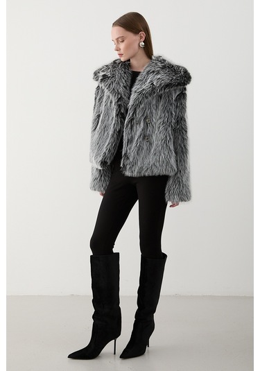 Gri Kırçıllı Britney Kürk - 8900 Gri