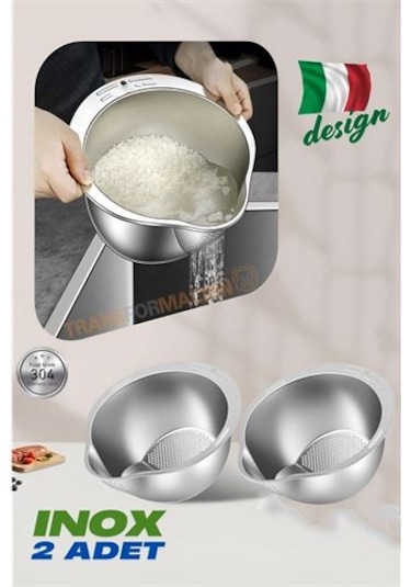 Modacar Inox Süzgeç Pirinç Makarna Salata Süzgeci 304 Paslanmaz Çelik 2 Adet Diğer