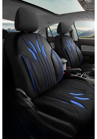 Siyah - Mavi Buttı Talos Serisi Premium Oto Koltuk Kılıfı Ortopedik Destekli, Ön Arka Tam Set, Aırbag Uyumlu