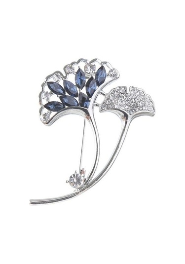 Gümüş Yaratıcı Ginkgo Yaprak Şekli Broş Pin Kore Tarzı Parlayan Rhinestone Mizaç Yaka Pin Sahte Ipek Eşarp Toka Giyim Aksesuarları Gümüş