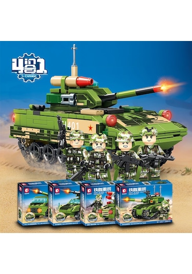 Sembo Block Iron Blood 4'ü 1 Arada Savaş Araçları 506 Parça Yapı Blokları  İle Uyumlu 1316-1319