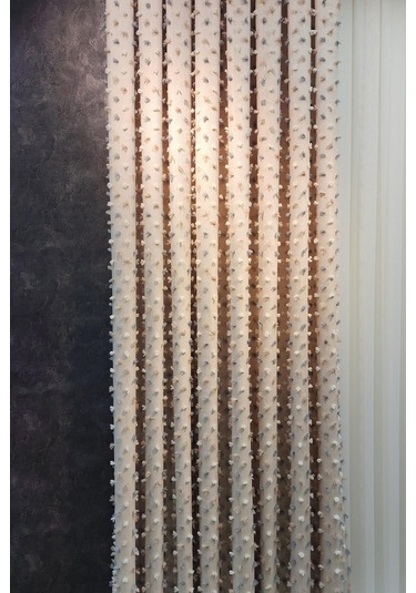 Pastel Püsküllü Fon Perde Bej Renk - Modern Ve Neşeli Tasarım Bej