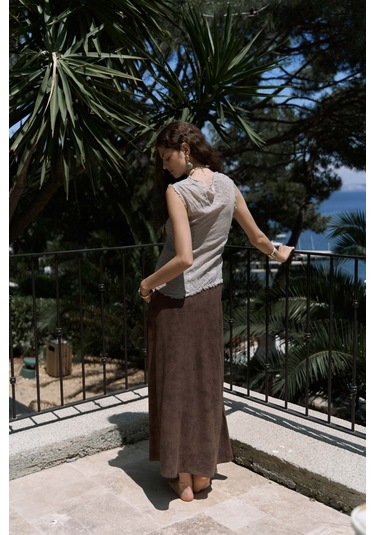 Mai Collection Mai Studios Co. Veilinas Asimetrik Vizon Keten Crop Vizon