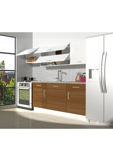 Decoraktiv Prestij 220 Mdf Hazır Mutfak Dolabı - Tezgah Dahil - Ceviz Beyaz Beyaz - Ceviz