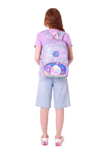 Kaukko Kids Üç Gözlü Kız Çocuk Okul Sırt Çantası Denizkızı Nakışlı Ve Baskılı - L5225 Pembe - Yeşil