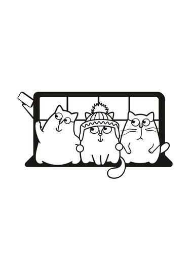 3 Kedi Selfi Cat Selfie 3d Duvar Dekoru - Şık Ve Minimalist Tasarım 19cm