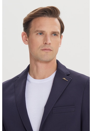 Ac&Co / Altınyıldız Classics Erkek Lacı Slim Fit Dar Kesim Mono Yaka Casual Ceket Lacı Lacivert