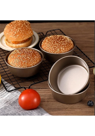 Xurunkeji 2 Adet Hamburger Kalıbı Daire Şablonu Paslanmaz Çelik Tencere Küre Kek Kalıbı Tost Makinesi Fırın Tepsileri Pizza Kitleri Pişirme Altın