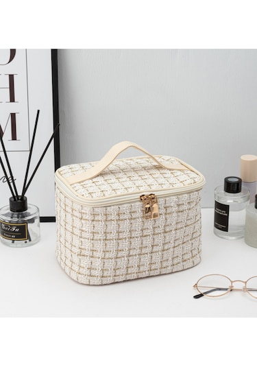 Moveevo Küçük Chanel Tarzı Kozmetik Çantası Taşınabilir Tuvalet Malzemeleri Saklama Çantası