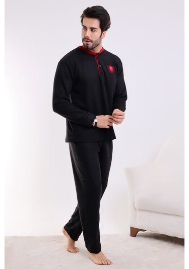 Flkn 7202 Polar Kışlık Erkek Ev Pijama Takımı Uyku Takımı Siyah