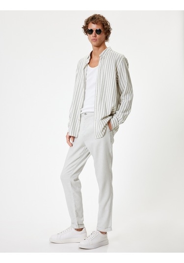 Koton Keten Chino Pantolon Cep Detaylı Gri Desenli 4sam40225hw Gri