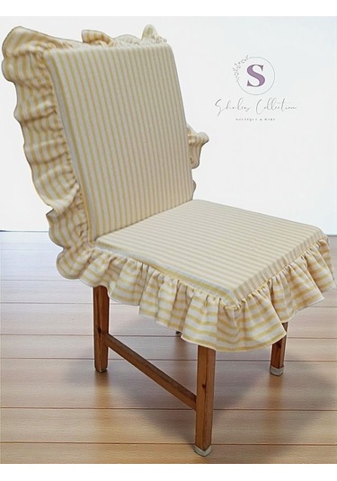Sarı Çizgili Buldan Keteni Arkalıklı Fermuarlı Sandalye Minderi Çok Renkli