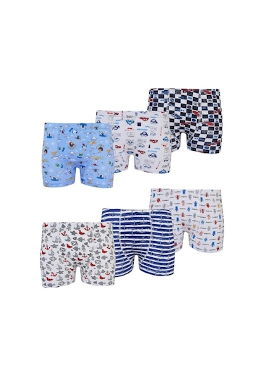 Tutku 6Lı Erkek Çocuk Renkli Boxer Desenli Baskılı Pamuklu Rahat