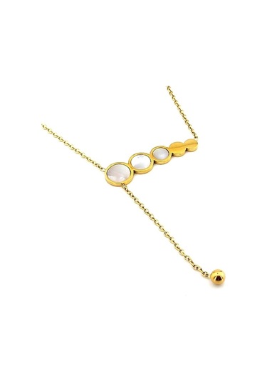 Sirali Beş Daire Sedef Taşli Sari Renk Çelik Kadin Kolye Q0511 552942885