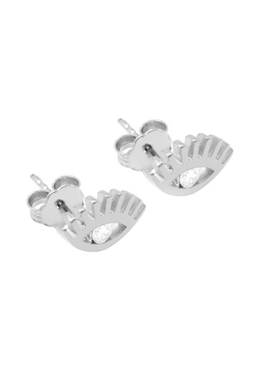 Tesbihane Beyaz Zirkon Tek Taşlı Göz Tasarım Silver Renk 925 Ayar Gümüş Kadın Küpe