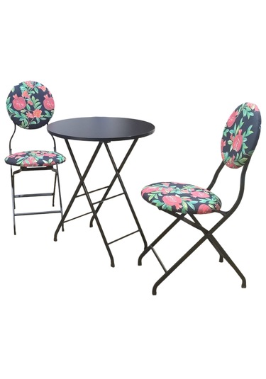 Katlanabilir Nar Desenli Metal Masa Ve Sandalye Takımı - 2 Sanda