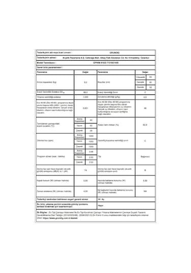 Grundig GPWM 91623 1000 Devir 9 KG Çamaşır Makinesi