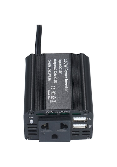 Fortunelane 150w Taşınabilir Araç Inverteri - Dc 12v'den Ac 220v'ye Dönüştürücü, Tek Ac Çıkışı Ve Çift Usb Port, Güvenli Şarj