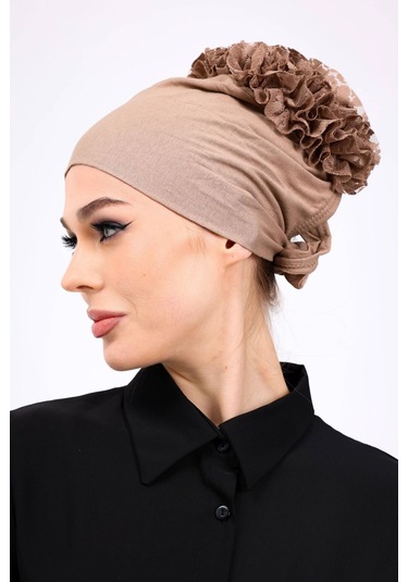 Kaymayan Fırfırlı Silikonlu Dikişsiz Bone - Kaymaz Kadın Tesettür Bağlamalı İç Bone-vizon Vizon