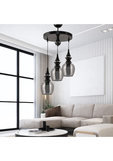 Dd Üçlü Pera Sarkıt Avize Füme Camlı Siyah3