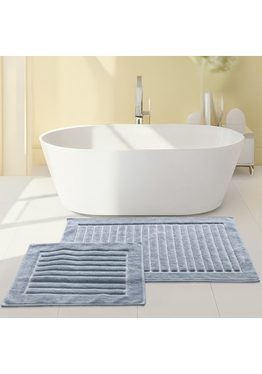 Bonny Home Line Köşeli Gri 2'li %100 Pamuk Banyo Halısı Paspası Seti Klozet Takımı Gri