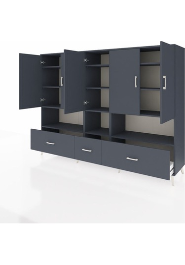 Hyperion Dolap 12 Raflı 3 Çekmeceli 5 Kapaklı 220x44x163 Antrasit Antrasit-antrasit