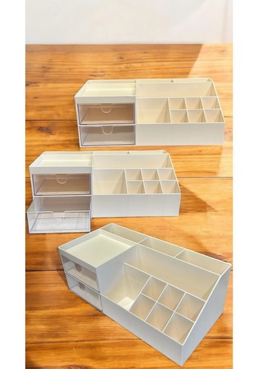 Office 2 Çekmeceli Masa Üstü Düzenleyici - Ofis Kalemlik Bölmeli Beyaz