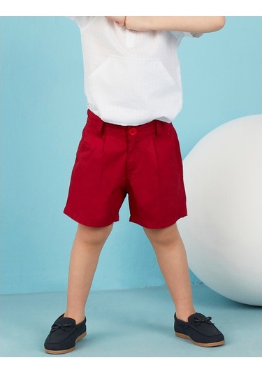 Denokids Ollie&Olla V Cepli Kırmızı Gabardin Erkek Çocuk Şort Çok Renkli