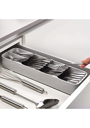 Xiyyadms Pratik Mutfak Çekmece Organizatörü - Çatal Kaşık Bıçak Düzenleyici Gri