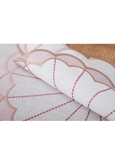 Finezza Mila Nakışlı Keten Efekt Kumaş Krem Pembe A.Servis 34x45 cm 4 Ad-1393 Krem