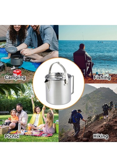 Dancemonkey Çelik 1.2l Paslanmaz Su Isıtıcısı Kapalı Piknik Kaynar Su Kamp Yürüyüş Gümüş