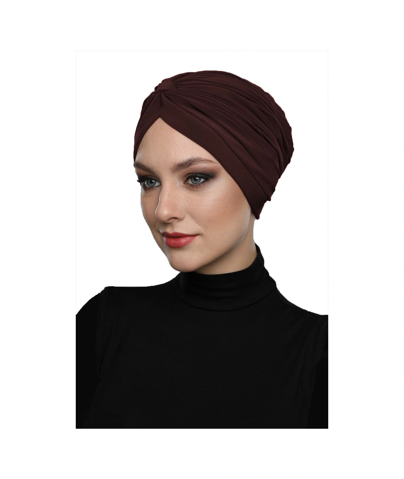 Çapraz Bantlı Kahve Hazır Türban Tesettür Havuz Bonesi Kahve