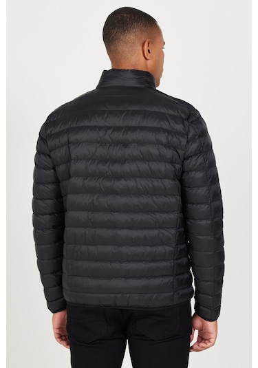 Erkek Sıyah Standart Fit Normal Kesim Dik Yaka Mont Siyah