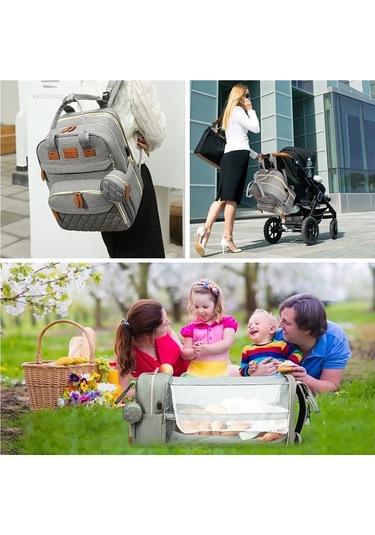 Jialan 3 In 1 Bebek Bezi Çantası Sırt Çantası Katlanabilir Bebek Gri