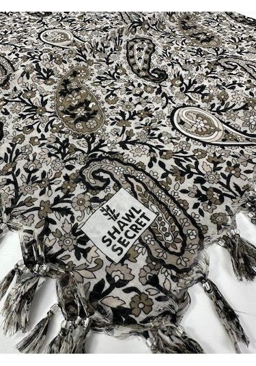 Shawl Secret Sökme Boncuklu Pamuk Yazma - 05868 Vizon-yeşil